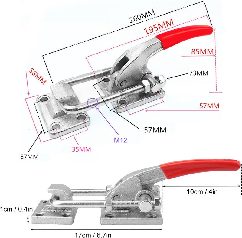 GENHAKON 10.2 Inch 2 Pack Heavy Duty Large Toggle Clamp Latch, 7700Lbs Holding Capacity, Tire Carrier Latch, Self-Lock U-Bolt Adjustable for Trailer Latch, Machine, Smoker Lid, latches Hardware, by . - Image 2